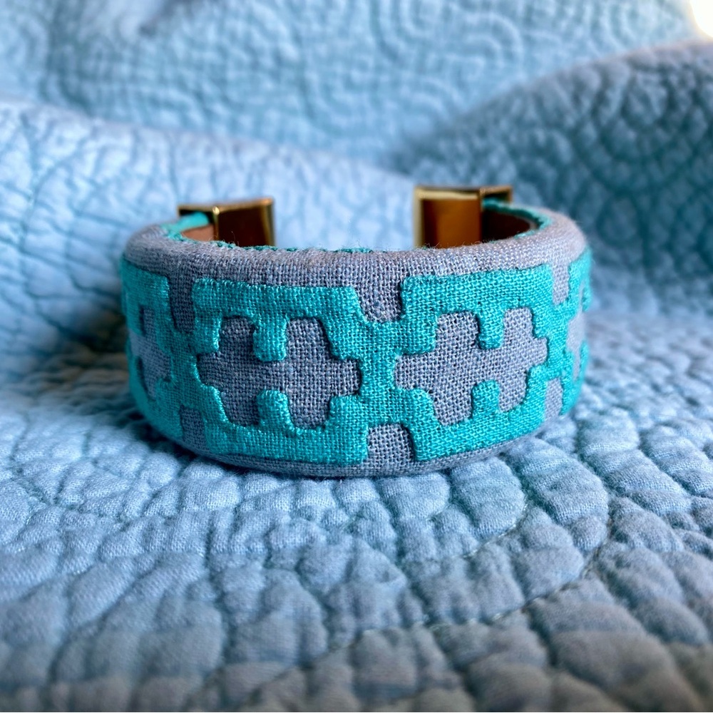 Anthropologie MOLA SASA Cuff Bracelet. 14K Gold-Plated Brass, Linen, Suede